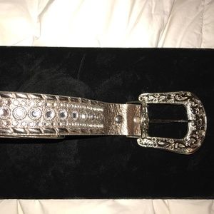 Western Bronze Italian Leather Belt -  Rhineston